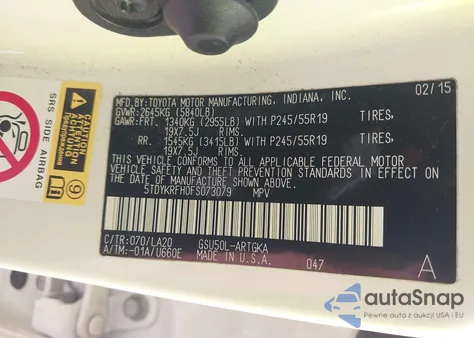 2015 Toyota Highlander Limited V6 from USA, damaged, VIN 5TDYKRFH0FS073079